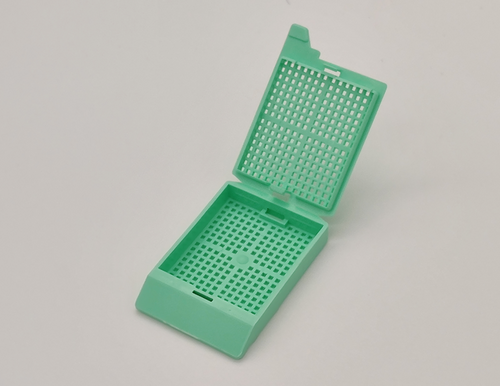 plastic biopsy tissue cassettes with attached lid 35 angled face large writing area green